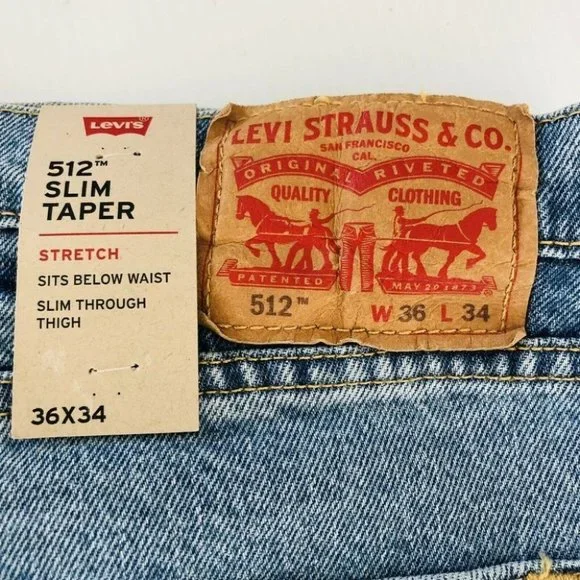 Levi's 512 Slim Taper BNWT Men's Jeans Light Wash Denim Size Waist 36 Length 34. - Picture 5 of 12